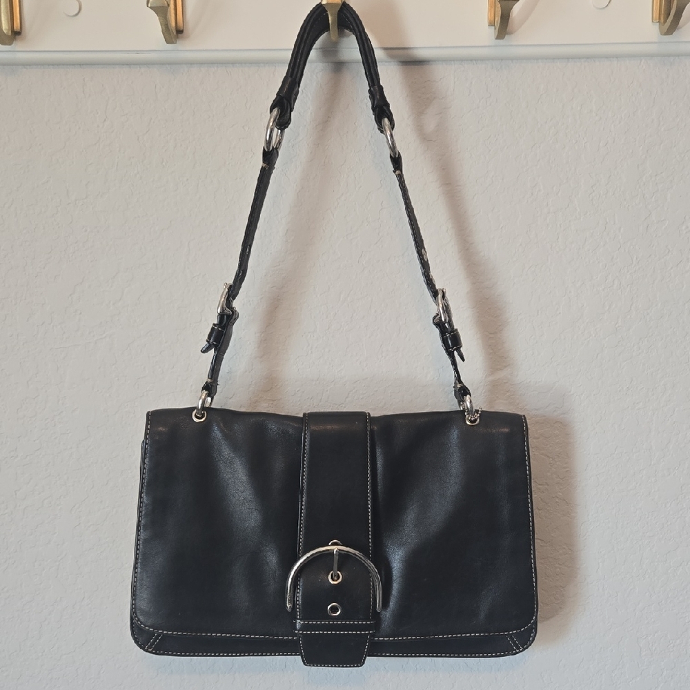 Coach Y2K Soho 9741  Black Leather Shoulder Bag with Silver Accents